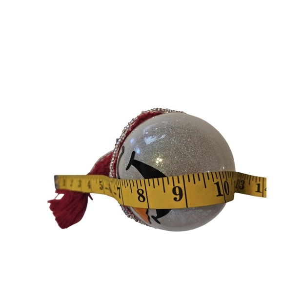 Handmade Glass Ornament Hand Painted Iridescent glitter Upcycled red sock hat - Picture 14 of 17